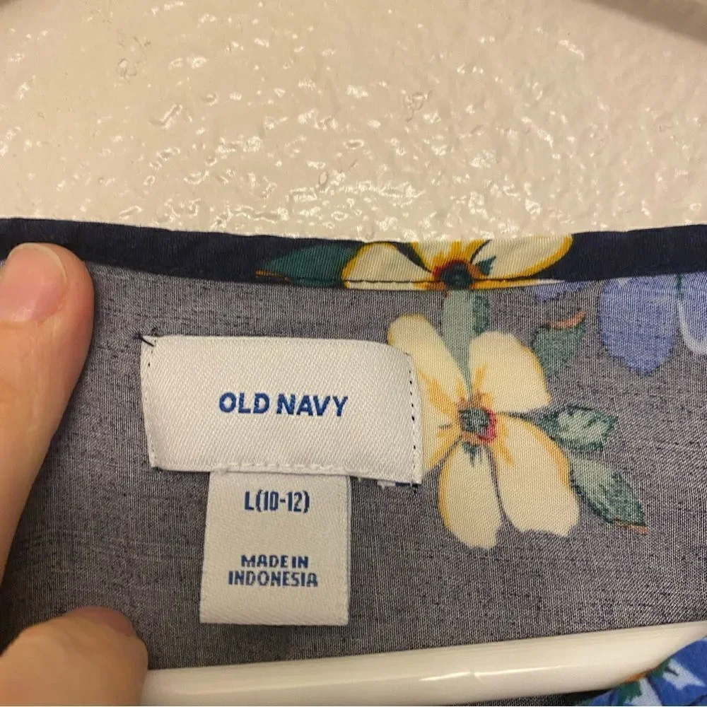 Old navy girls blue yellow Floral short sleeve rayon dress bundle set L 10/12